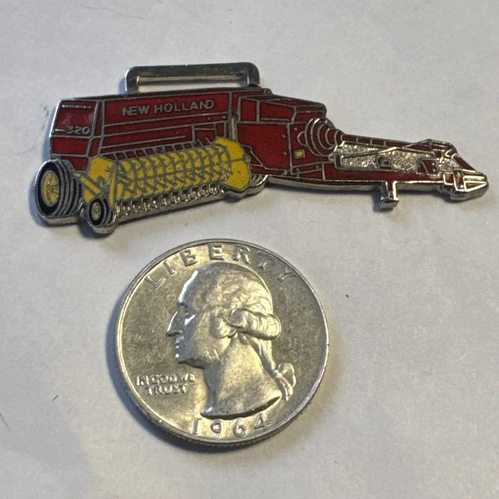 Vintage Red Farm Hay Baler Machine Watch Fob Key Chain Charm Pendant Free Ship